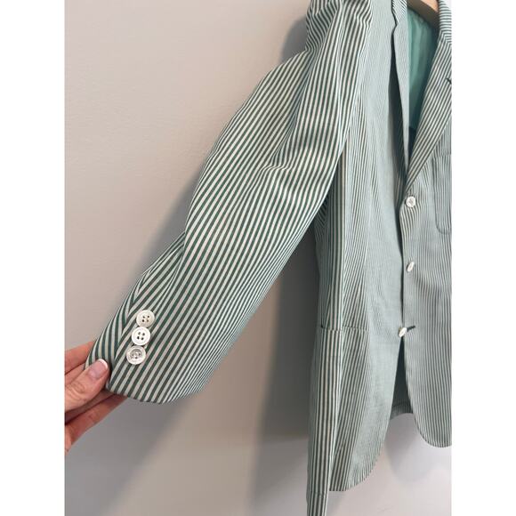 Hickey Freeman 3 Button Suit Jacket Pastel Green White Pinstripes Size 44 JL - Picture 3 of 12